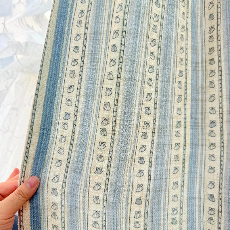 Retro Blue Cotton Linen Ocean Stripe Printed Curtains for Bedrooms Living Rooms Balconies Partition Curtains Customization