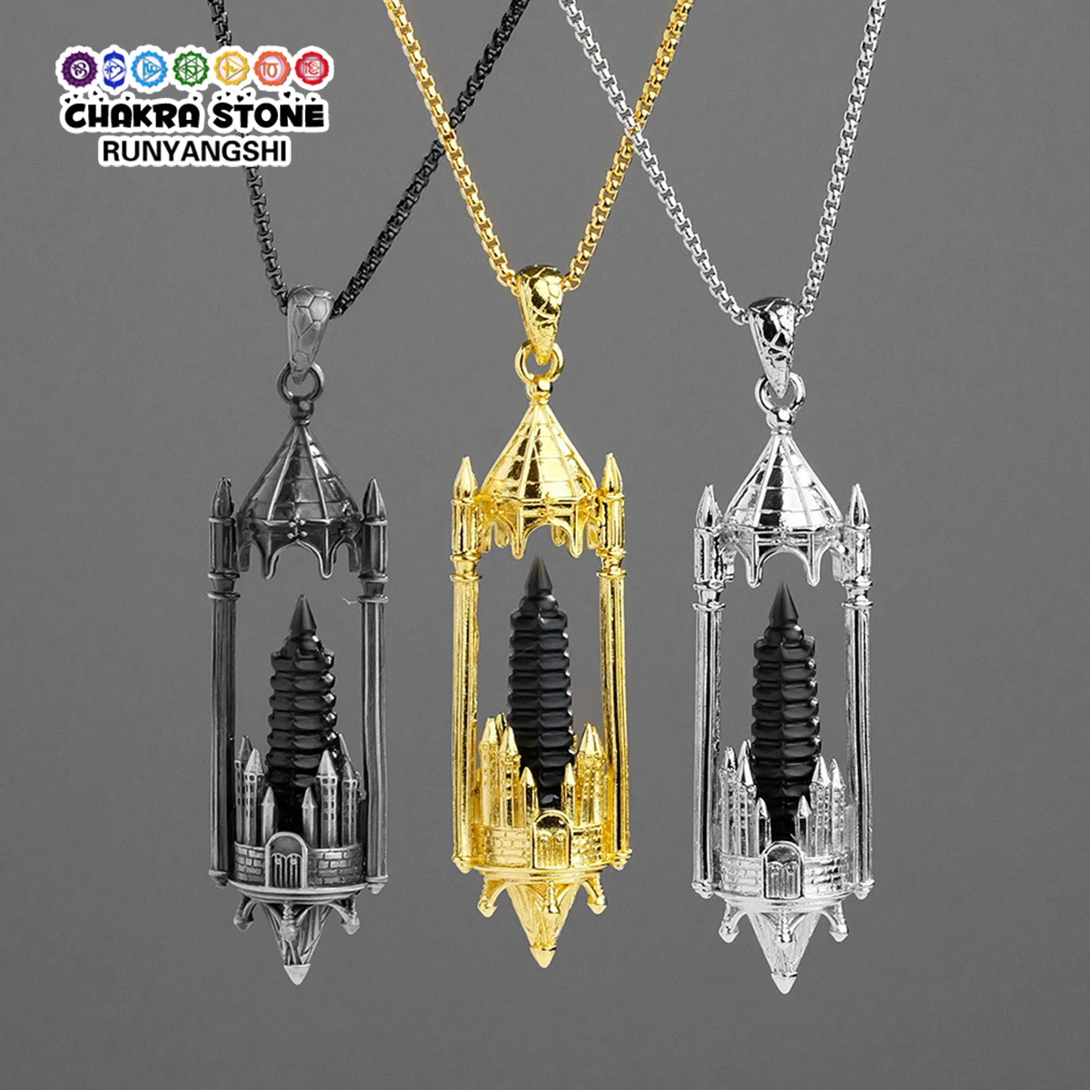 

1 шт., натуральный кристалл, обсидиан, башня, оригинальный кулон с резьбой по камню, оккультная магическая энергия, выпускной, подарок на Рождество, Хэллоуин