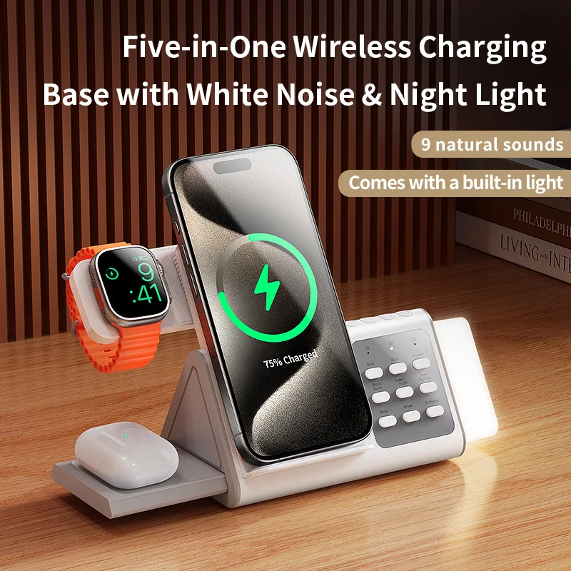 ossky-t12-5-in-1-night-light-white-noise-wireless-charger-scalable-phone-holder-fast-charger-for-smartphone-earphones-and-watche