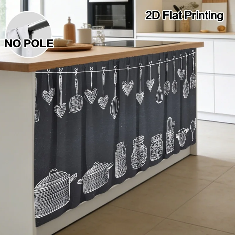 Cortina para gabinete de cocina VIKAM, diseño de dibujo de amor para el Día de San Valentín, decoración inferior del gabinete, estilo plano 2D