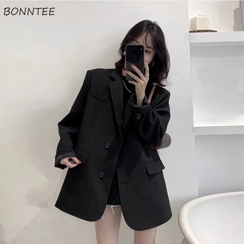 Black Blazers Women Autumn Fashion Temper Loose Suit Coats All-match Korean Style Office Ladies Tender Minimalist Aesthetic 2024