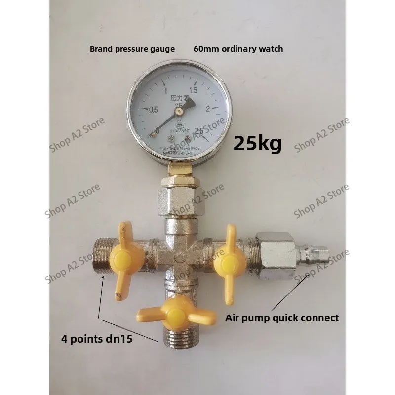 Four Way , Tap, Geothermal And Underfloor Heating Pressure Gauge, Leak Detector With 4 Points