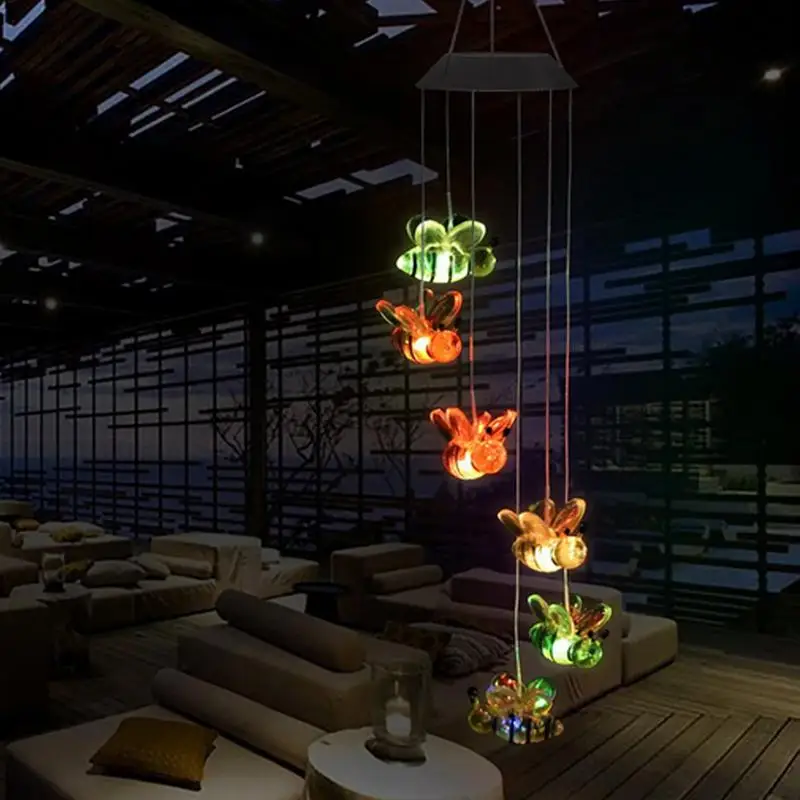 Solar Wind Chime Solar Wind Chime Lights Bee Design Waterproof Lighted Spinner Decorative Windchime Ornaments For Deck Home