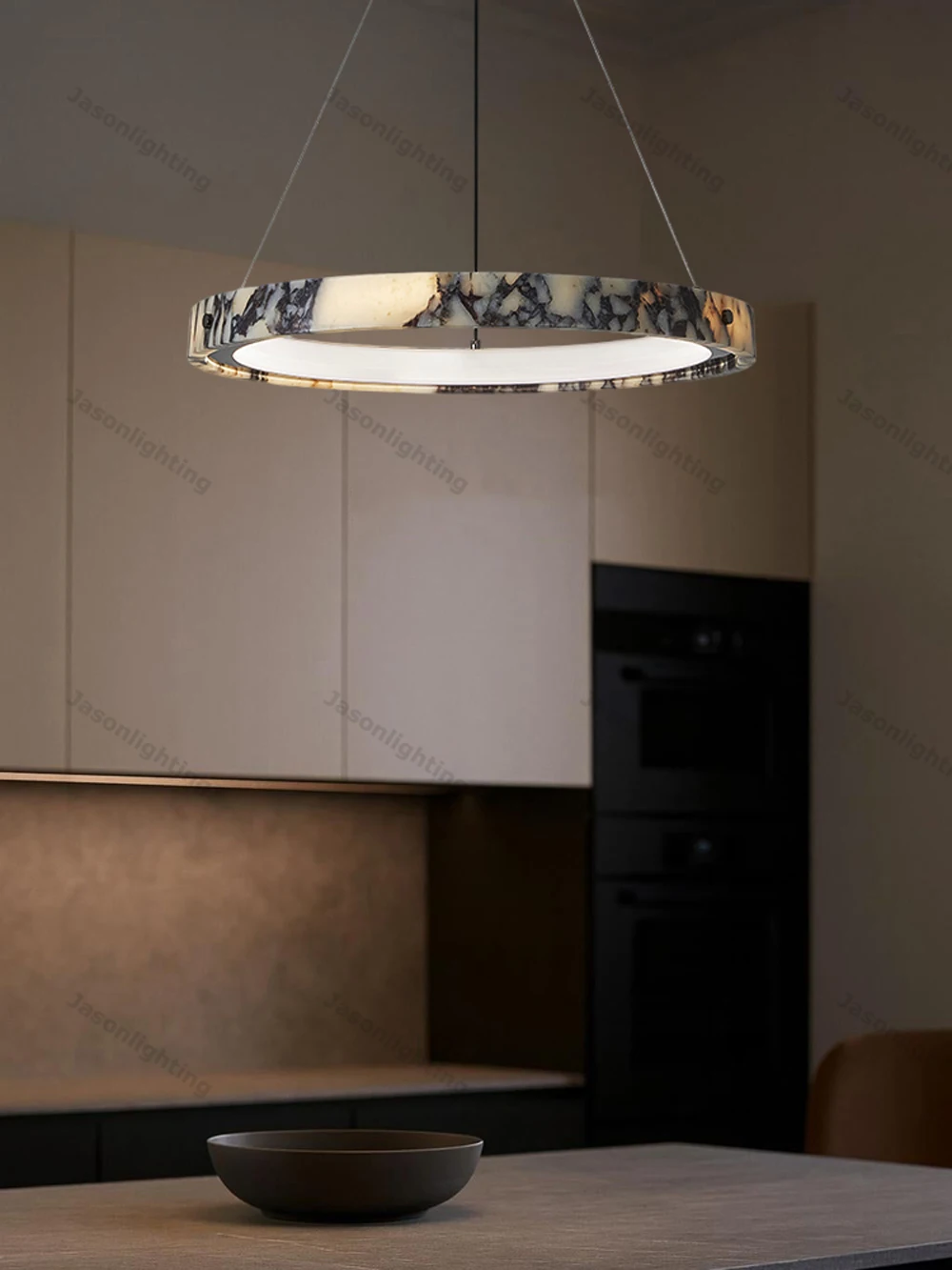5-Ring Natural Marble Gold Chrome Dimmable LED Chandelier
