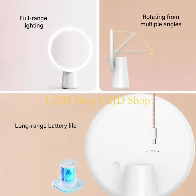 U2JD Touch Sensitive Dimmable LED Cosmetic Mirror Side Rotation Wireless Operation