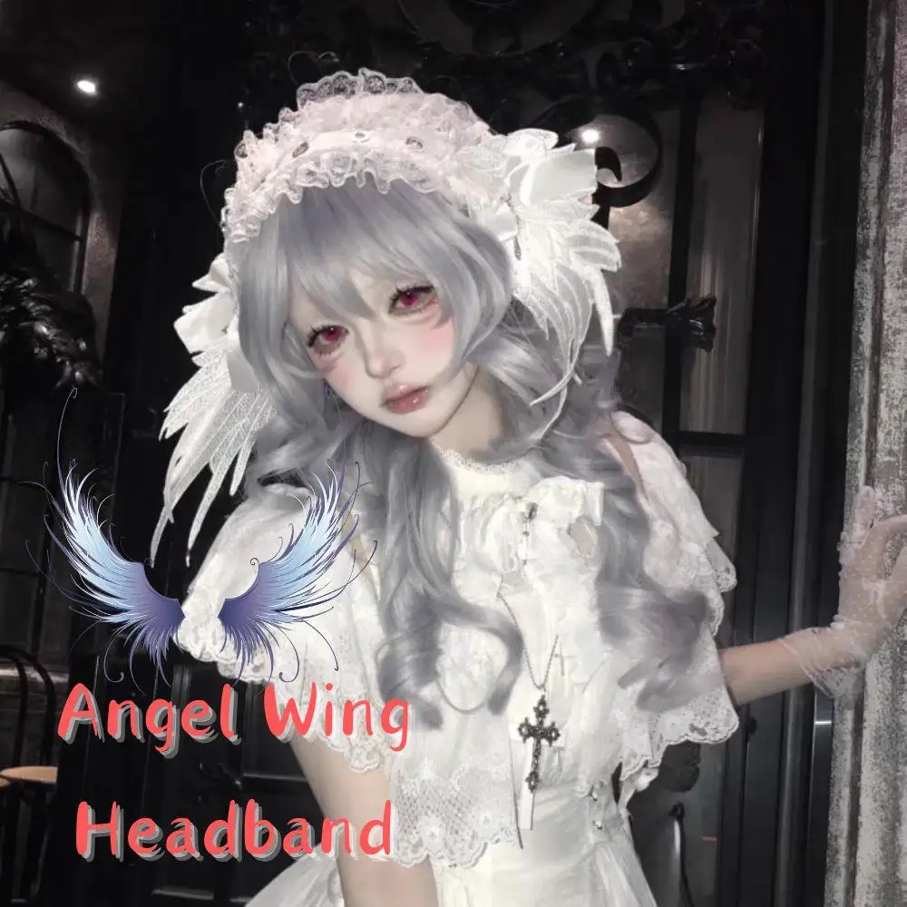 

Lolita Headband Hair Accessories Hair Accessories Cosplay Sweet Lace Headband Handmade Ruffled Dark Gothic Angel Wing Hair Bands