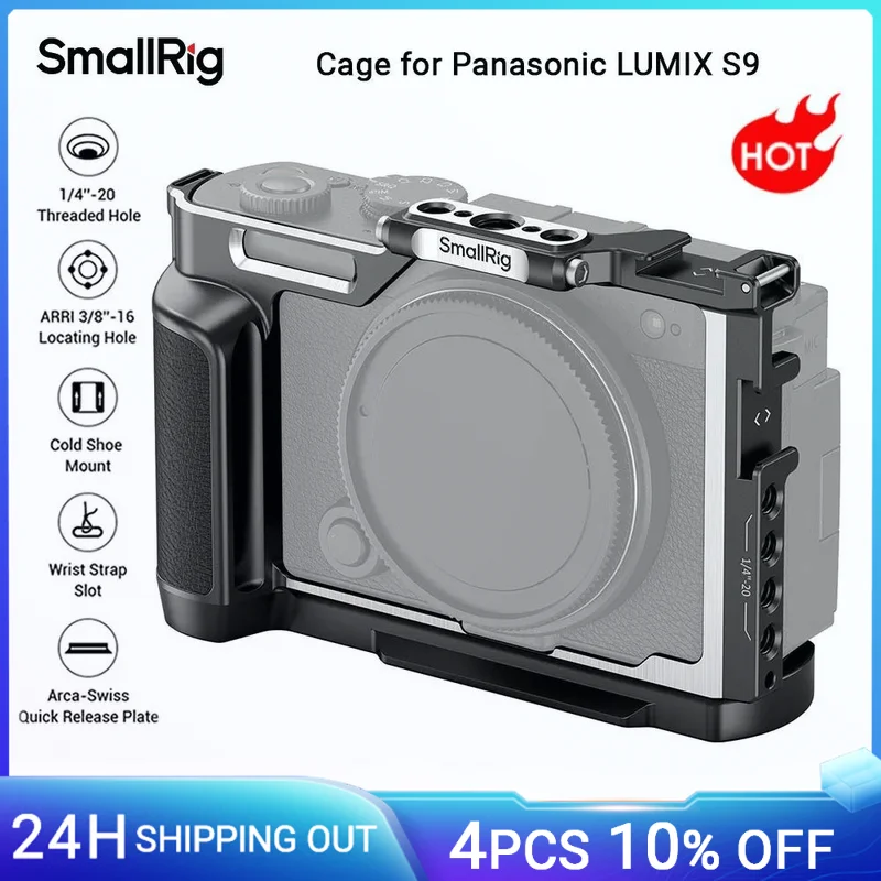 SmallRig S9 Camera Cage for Panasonic LUMIX S9, with Wooden Handgrip & Arca-Swiss Quick Release Plate for Arca-type Tripod -4515