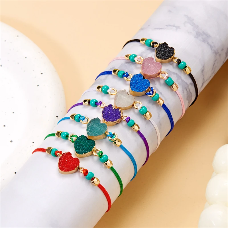 Multicolor Love Heart Shape Charm Bracelet For Women Make A Wish Paper Card Handmade Beaded Bangles Friendship Party Jewelry