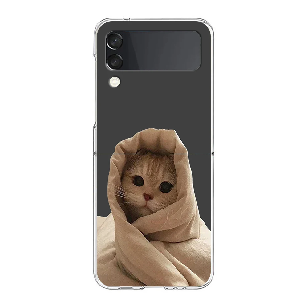 Cartoon Fun Cat Pet Dog Phone Case For Samsung Galaxy Z Flip 3 4 5 Hard Folding Clear PC Bumper For Samsung Z Flip 6 Back Cover