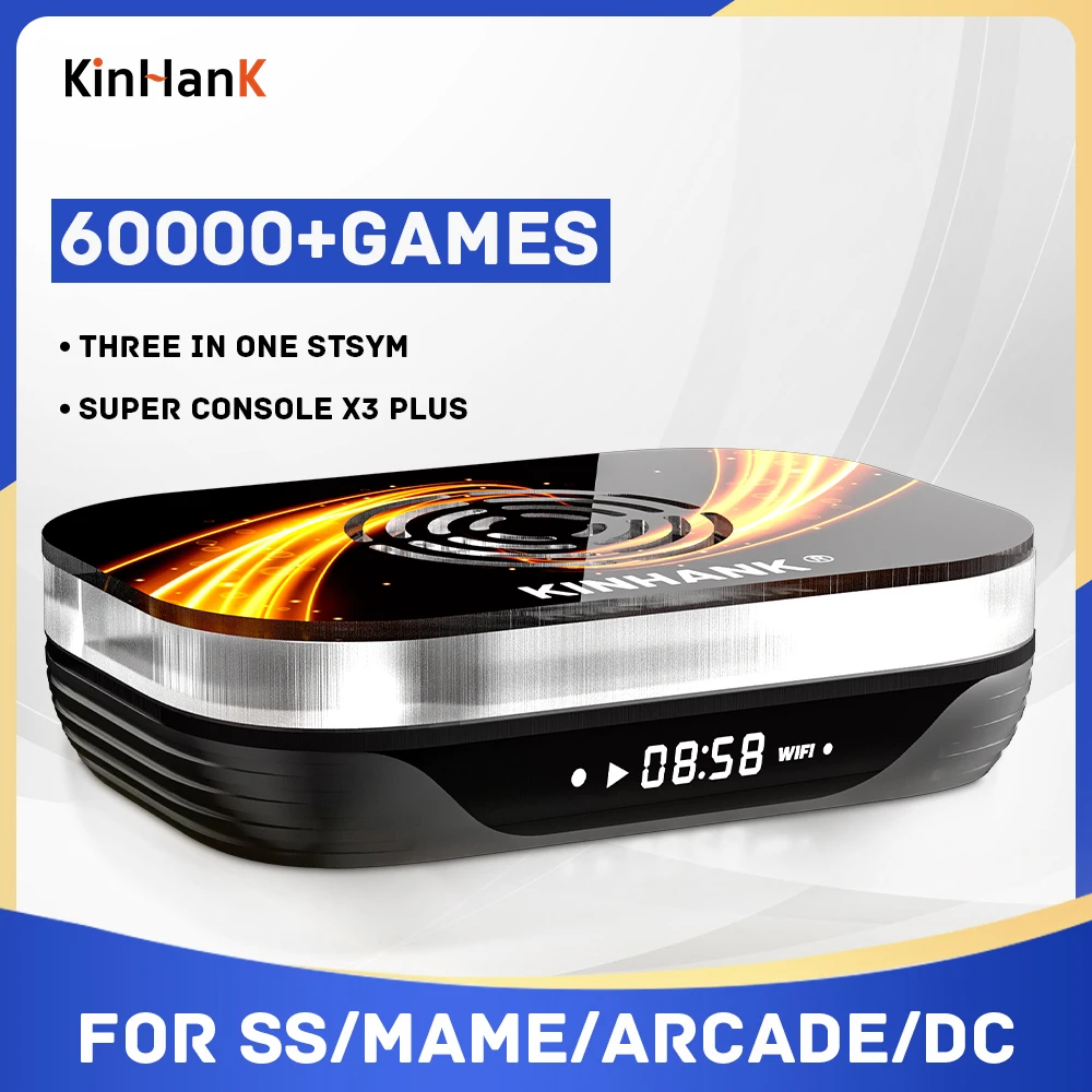 

KinHank Super Console X3 Plus Has 60000+ Retro Games Video Game Console with 3 in 1 System Support 4K UHD 2.4G/5GWiFi Pluy&Play