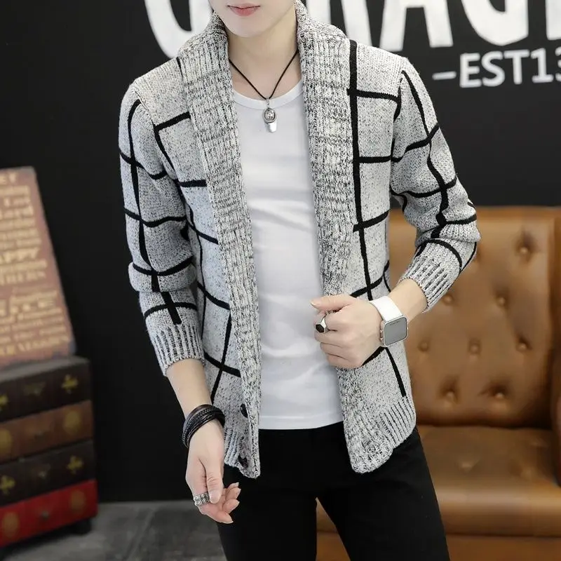 Cardigan rayé à manches longues et col en V pour hommes, pulls boutonnés, coupe couvertes, décontracté, beau, coréen, printemps, automne