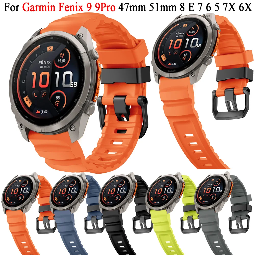 QuickFit 22mm / 26mm Silicone Watch band For Garmin Fenix 9 Pro 51mm 47mm For Fenix9 8 7 6 7X 6X Pro Enduro 4 3 2 Accessories