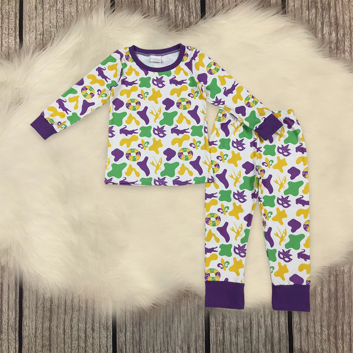 

Оптовая продажа, детская одежда для сна с длинными рукавами для малышей, камуфляжная рубашка для младенцев, брюки, одежда, фиолетовый пижамный комплект