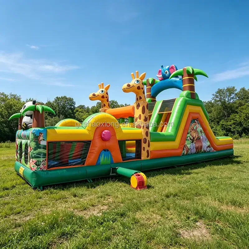 Commercial Inflatable Adventure Course Playground Slides Combo Kids Inflatable Safari Challenge Obstacle Course Theme Park