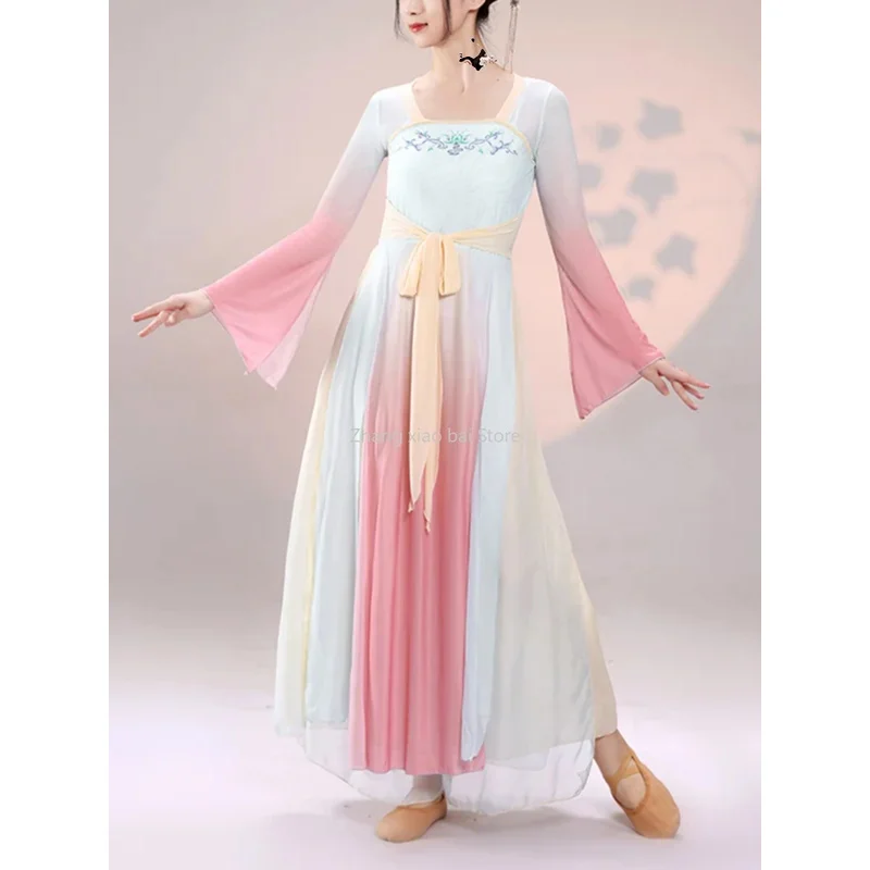 Classical Dance Costumes Women Slimming Body Practice Clothes Chinese Dance Performance Clothes Fairy Flowing Ancient Wind Saree