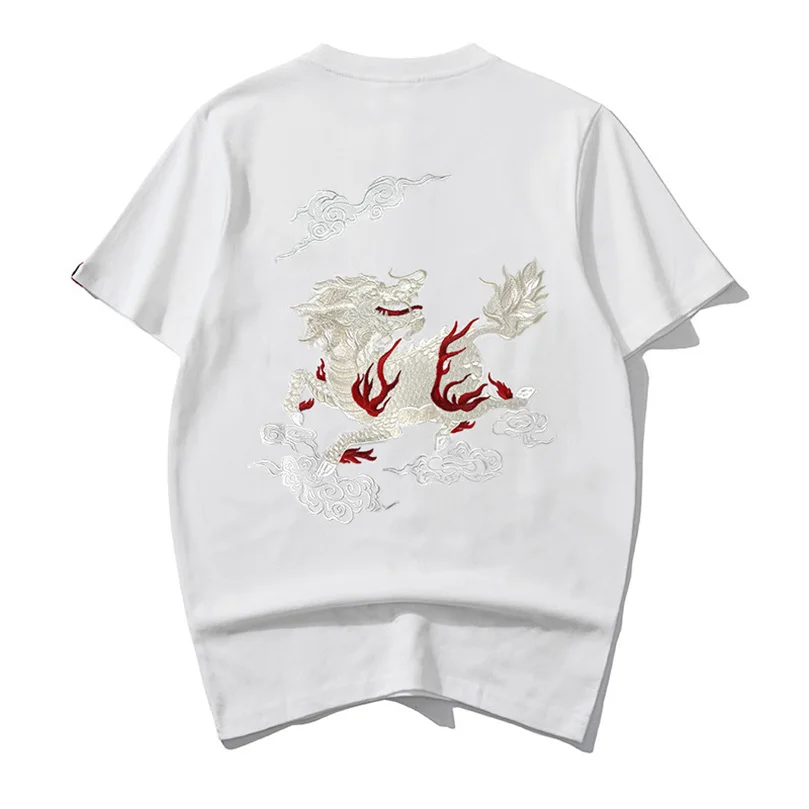 

Новая футболка с короткими рукавами и вышивкой Kirin Dark Line, хлопковый дышащий топ с круглым вырезом, мужской тренд