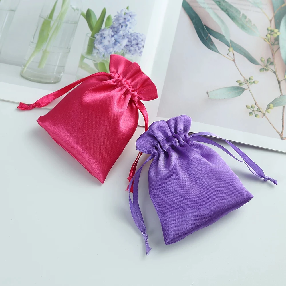 10pcs Small Silk Stain Drawstring Bag for Jewelry Hair Watch Shoes Diamond Bead Ring Makeup Gift Travel Packaging Pouches