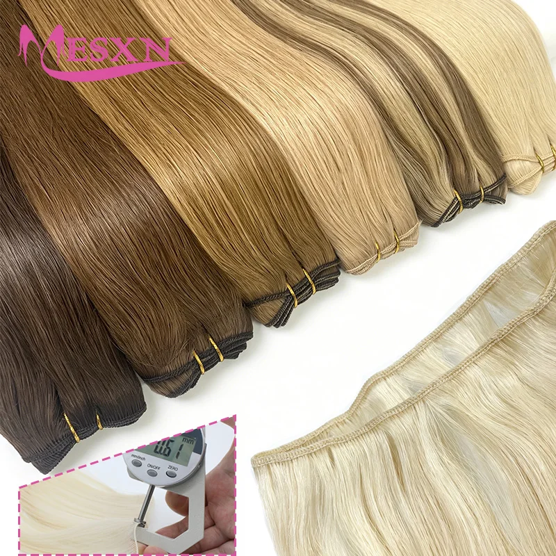 MESXN Hair Weft Extensions Human Hair Bundles Brown Blonde Color Sew In Silky Straight Remy Skin Double Weft 14