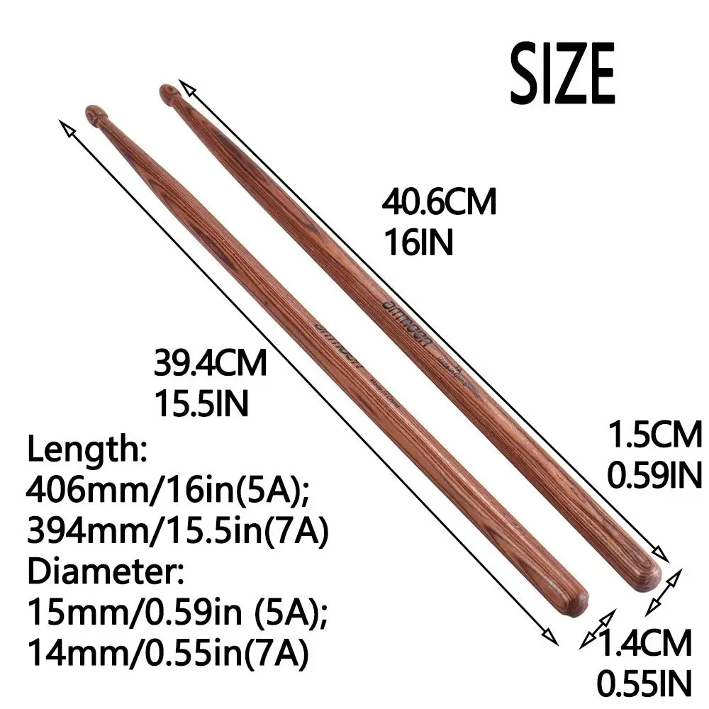 1 par 5a/7a baquetas de madeira durável luz conjunto de tambor de madeira em forma de lágrima dicas anti-skid jacarandá baquetas instrumento musical