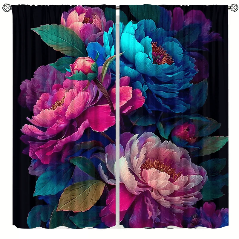 colorful and blooming flower curtains, with pole-mounted installation, are suitable living rooms, bedrooms, dining rooms hotels
