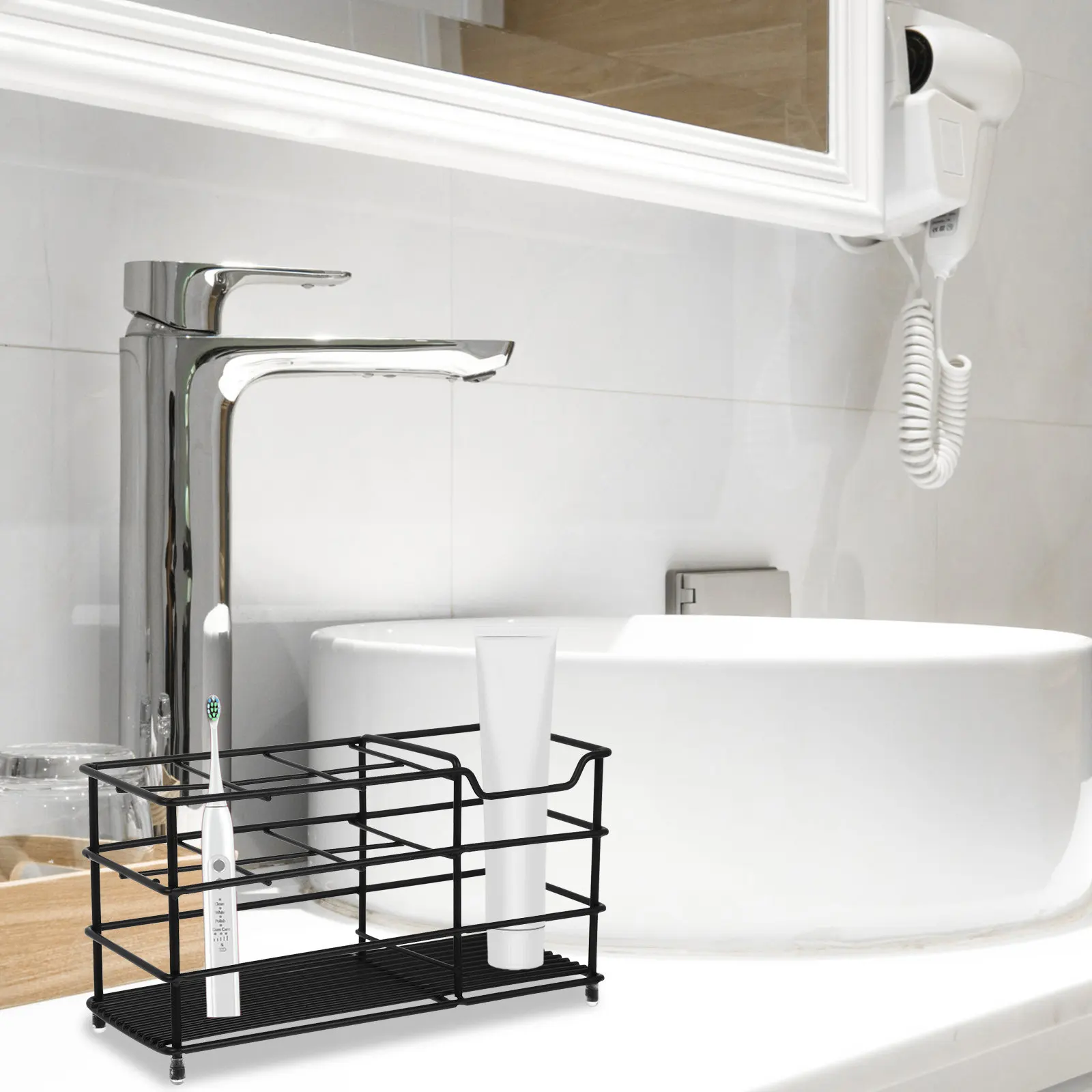 

Держатель для зубных щеток и пасты из нержавеющей стали с полой вентилируемой конструкцией, органайзер для хранения в ванной комнате, компактная подставка для зубных щеток