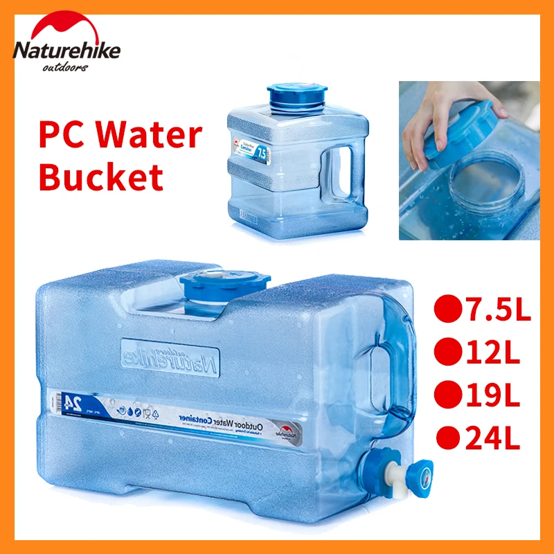 Naturehike High-Capacity Water Tank Outdoor Camping PC Water Box 12L/19L/24L Car Mounted Fruit Juice Drinks Bucket With Faucet