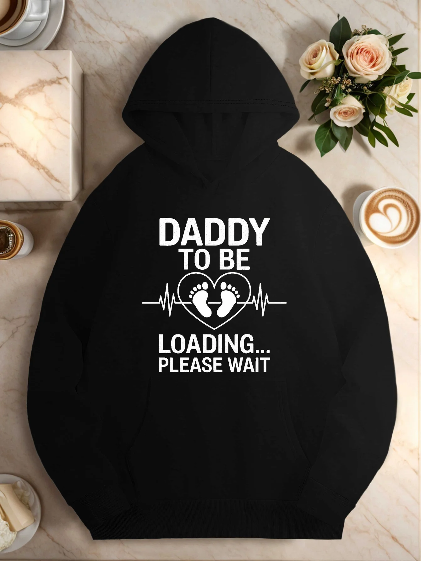 

Lady's Pregnancy Announcement Hoodie - Dad-to-be design with footprint heart pattern, comfortable casual pullover with pockets