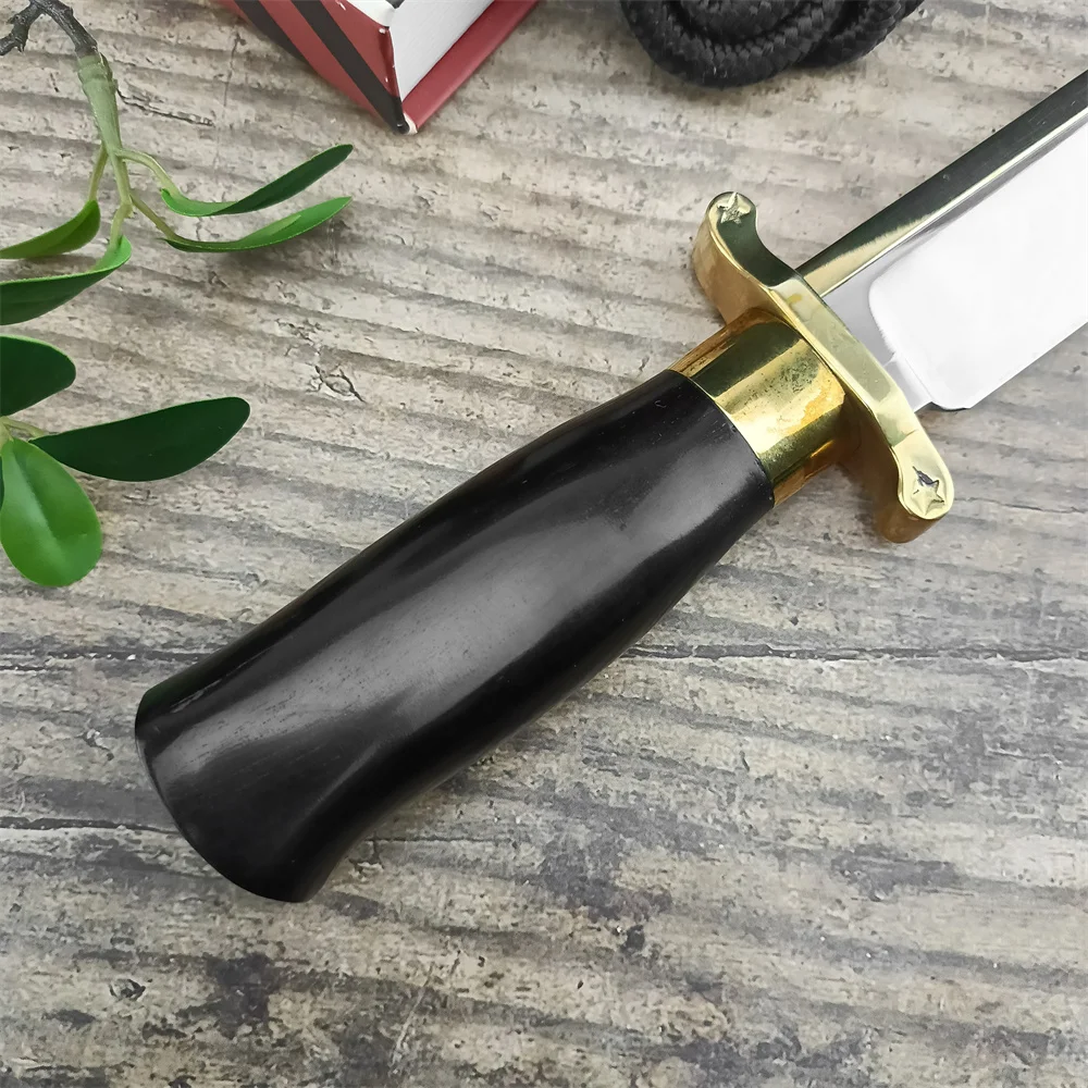 High Quality Military Portable Fixed Knife D2 Blade Ebony + Brass Handles Defense Tactical Knives Rescue Combat EDC Multitool