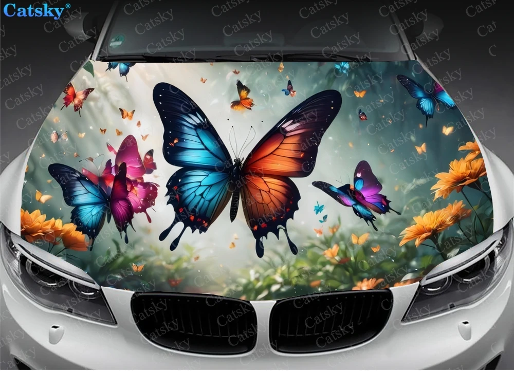 Forest Butterfly Car Hood Decals Self Adhesive Paint Stickers Car SUV Wraps Truck Graphics Car Hood Vinyl Decals