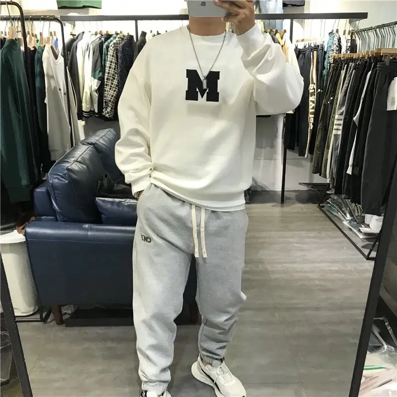 

Мужская толстовка больших размеров в американском ретро-стиле с круглым вырезом, повседневная, с длинным рукавом, на флисовой подкладке, утепленная, свободного кроя, осенне-зимняя