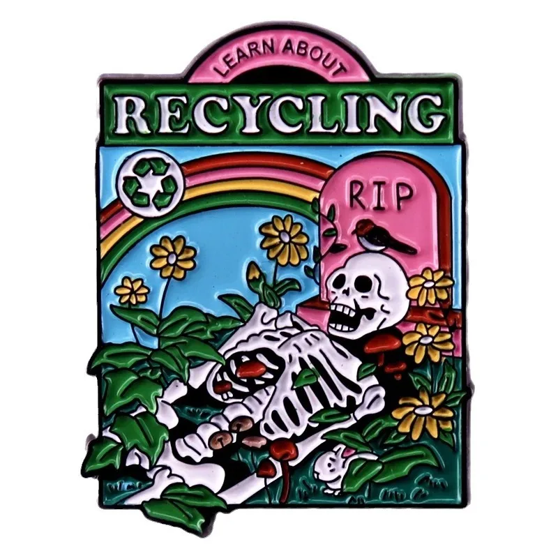 Learn about Recycling Rip Skeleton Enamel Pins Badges Lapel pins Brooches Women Men Jewelry Accessories For Gifts