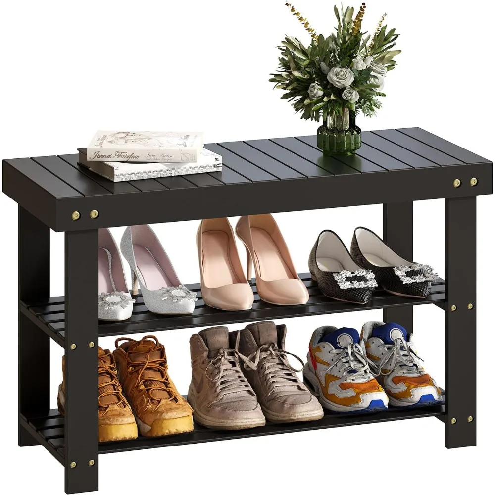 

Bamboo 3 Tier Shoe Rack Bench, Premium Shoe Organizer or Entryway Bench, Perfect for Shoe Cubby