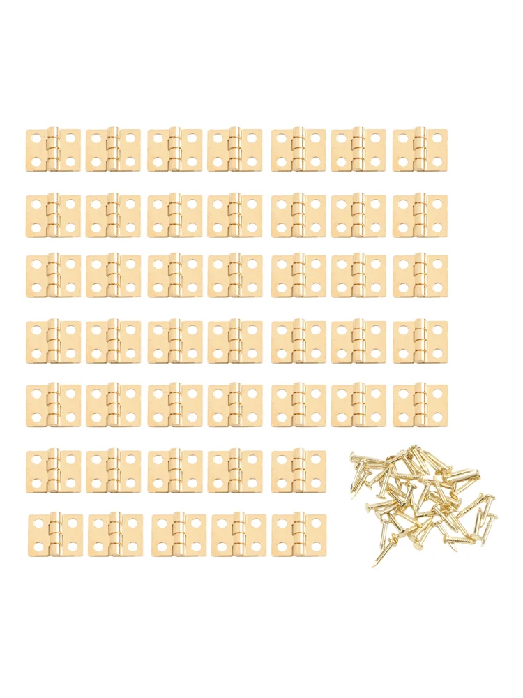 50Pcs Brass Plated Hinge Small Decorative Jewelry Wooden-Box Cabinet Door Hinges With Nails Set Dollhouse Furniture Accessories