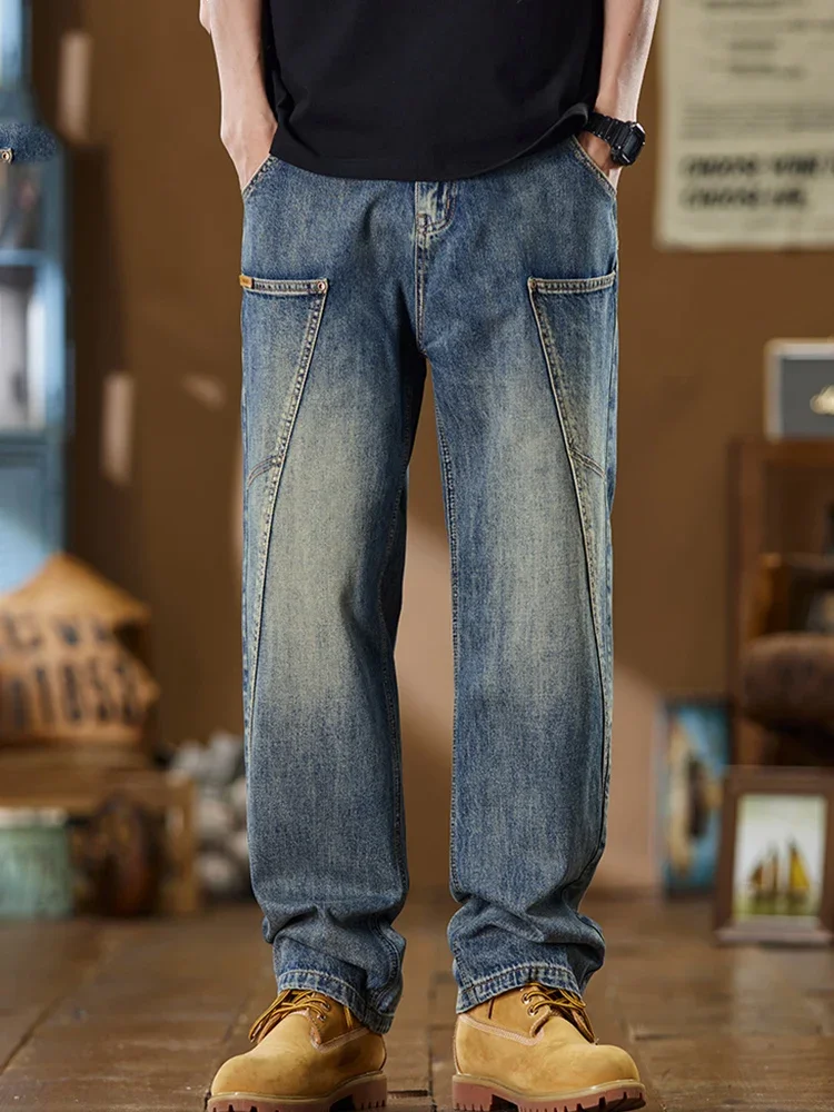 

2024 Men's New Korean Daily Casual Classic Stylish Jeans Male Straight Wide Leg Denim Pants Vintage Blue High Street Trouser