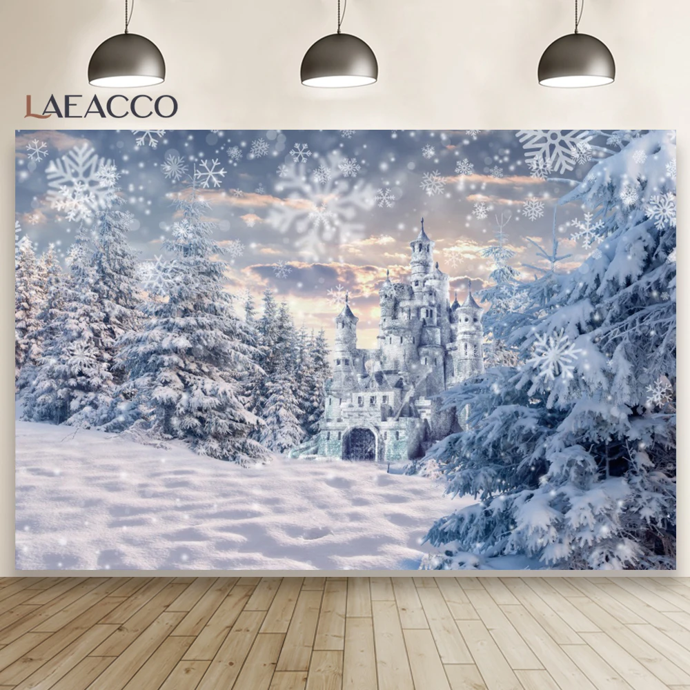 Laeacco-Fondo de vinilo para estudio fotográfico, telón de invierno con cielo azul, nieve, montañas, pino, árbol, nieve, bosque
