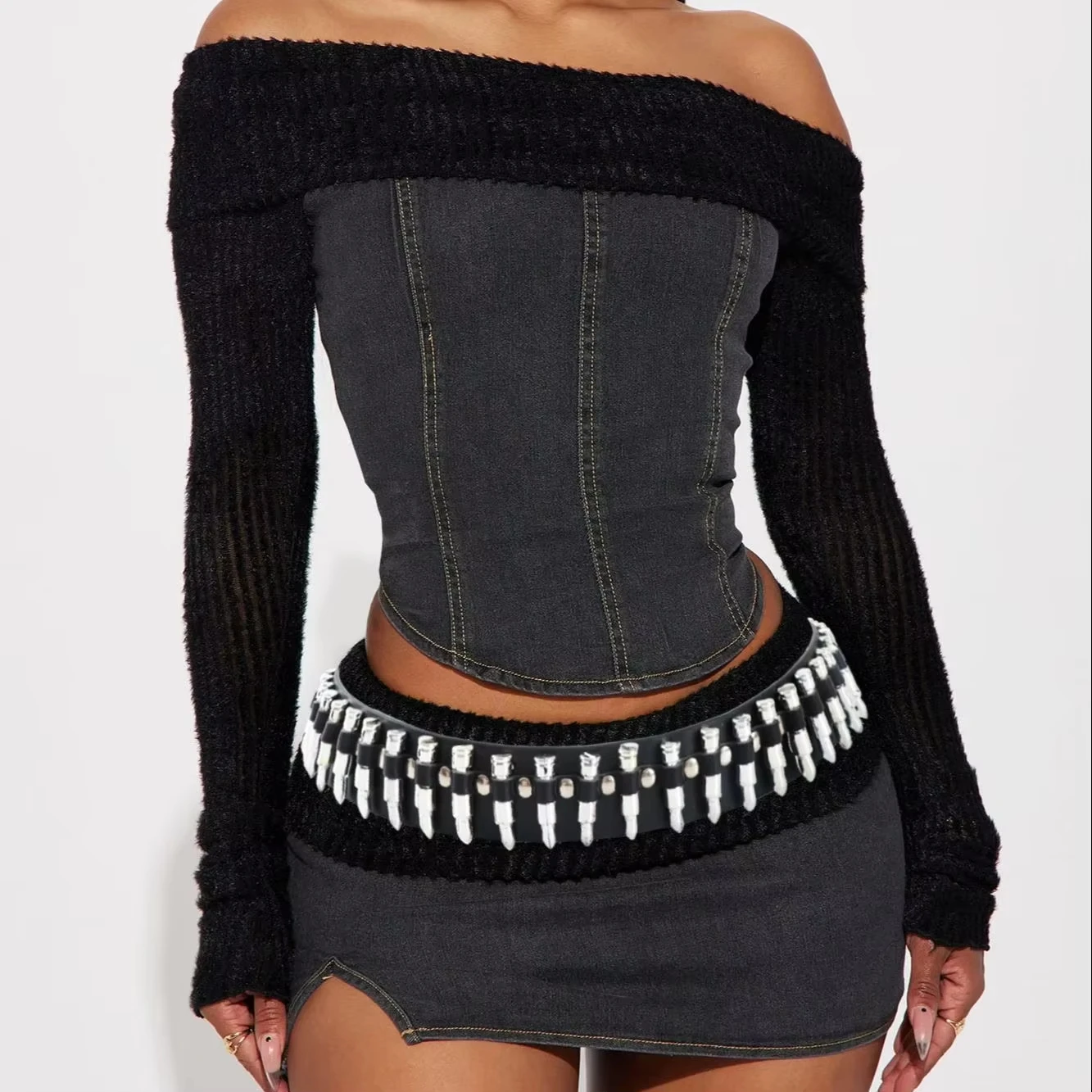 Cinturón tipo bala estilo punk para mujer con trabillas para las piernas, cinturón ancho y eslabones de cadena resistentes, accesorio gótico para conciertos, fiestas, informal