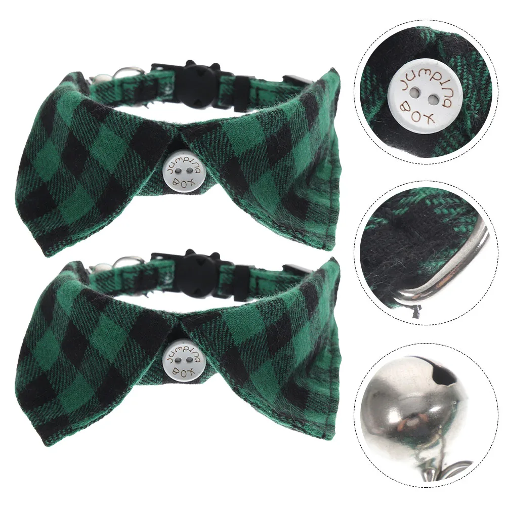 

2pcs Adjustable Cat Collar Plaid Design Bell Decorative Pet Neck Collar For Kitten Safety Wearable Accessory Collars For Cats