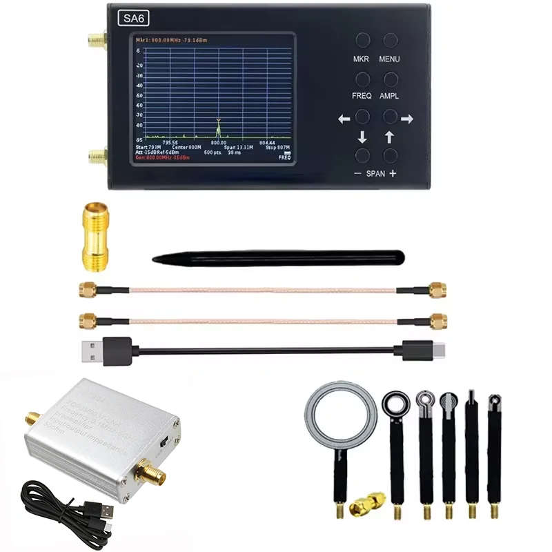 SA6 휴대용 스펙트럼 분석기, 6GHz 핸드헬드 주파수 분석기, 35-6200 MHz RF 입력 신호 발생기, 3.2 인치 터치 스크린