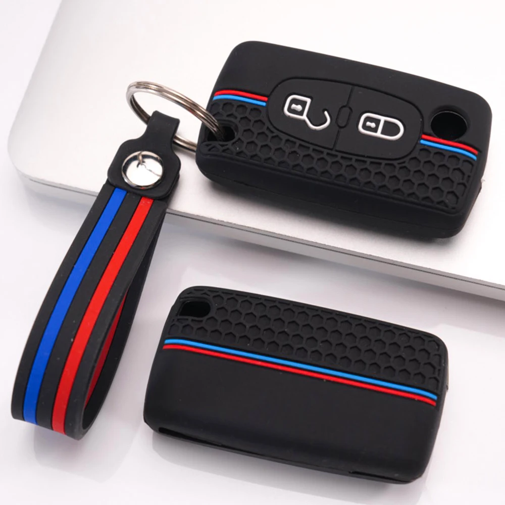 Silicone Key Cover With Chain For Peugeot 107 206 207 307 308 407 607 807 3008 5008 Partner Expert For Citroen C2 C3 C4 C5