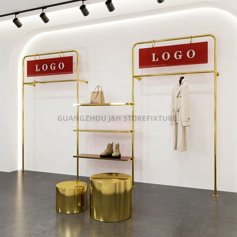 customized.Modern custom clothes rack design layout clothing store display stands clothing shiny wall clothes stan