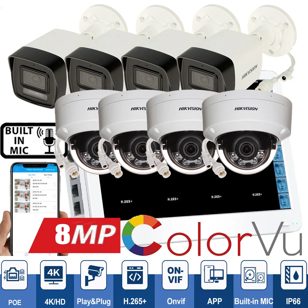 Mutil language Hikvision kitDS-2CD1083G2-LIU DS-2CD1183G2-LIU 8MP POE Home security kit Smart Hybrid Light full color  kit