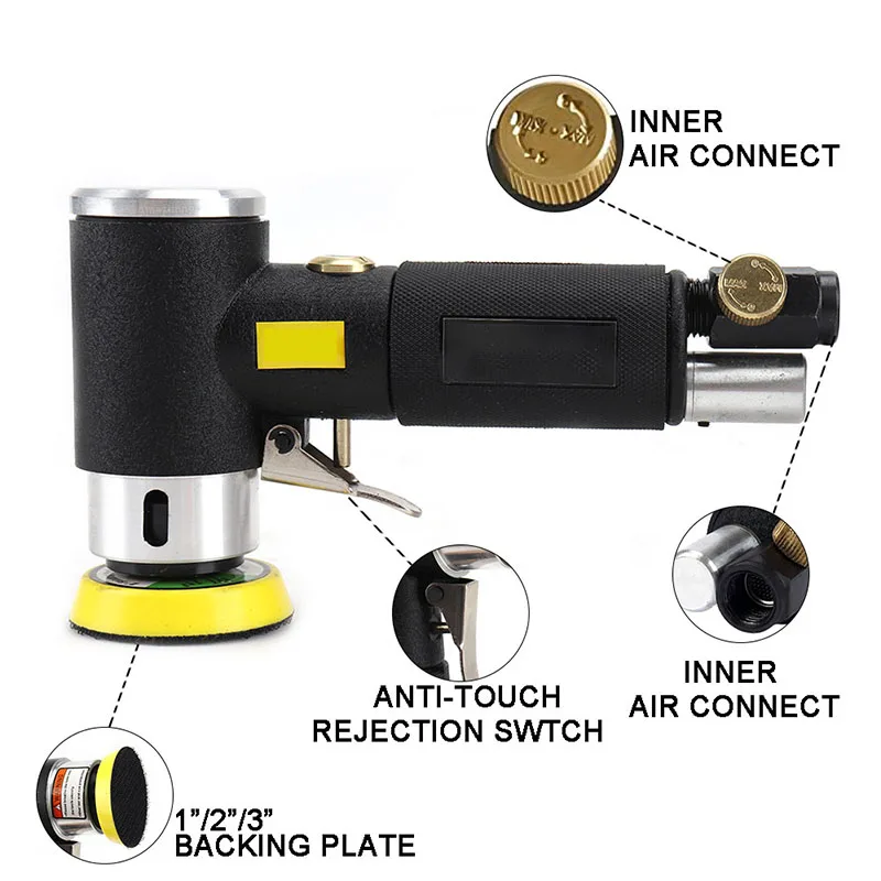 Imagem -05 - com Polegada Pad Nova Órbita Mini Lixadeira de ar Pneumática para Polimento de Carro de Alta Velocidade Air Powered Polidor Máquina Ferramenta de ar