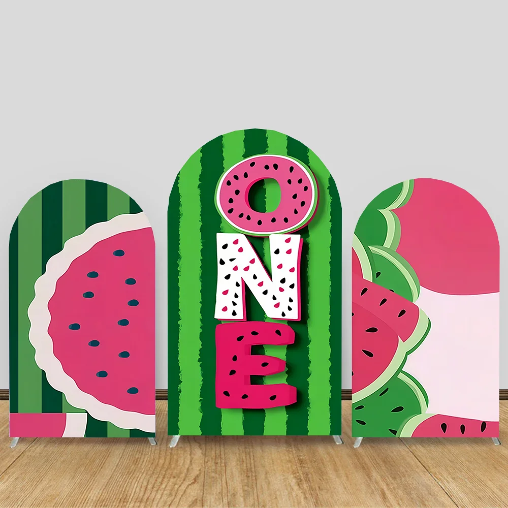 

Summer Fruit Party Arch Cover Background Baby Show Green Watermelon Striped Backdrop Kids Birthday Spandex Photobooth Decor Prop