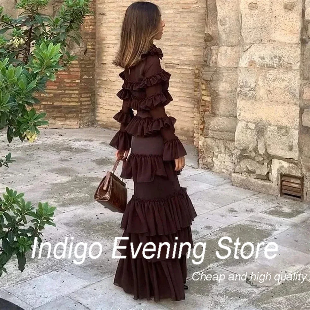 Indigo-vestido de noche con volantes y cuello alto para mujer, falda hasta el suelo, Formal, para fiesta, 2024