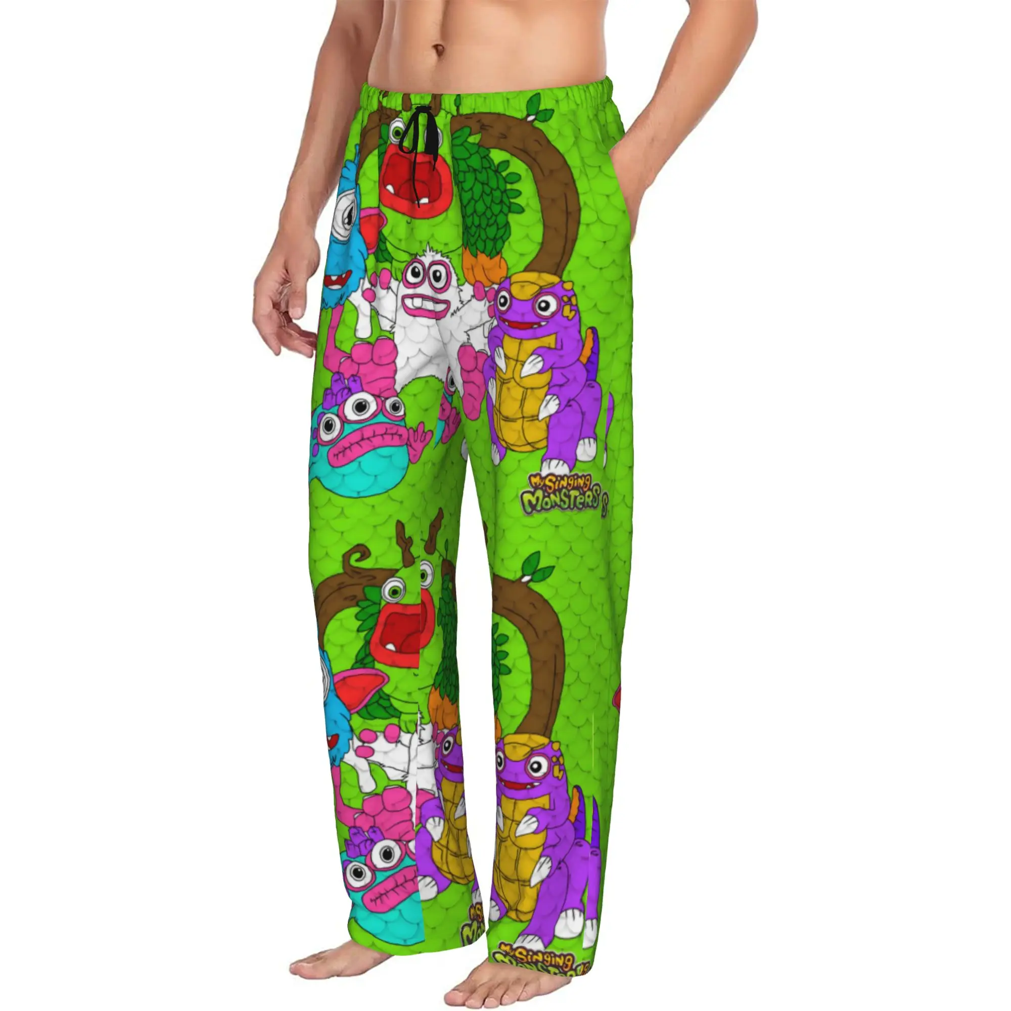 Custom My Singing Monsters Pajama Pants Sleepwear Men's Elastic Waistband Video Game Sleep Lounge Bottoms with Pockets
