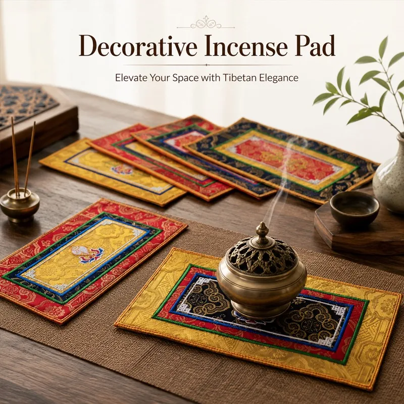 26X13CM Tibetan Embroidered Non-Slip Altar Mat Buddha Statue Incense Offering Cup Pad Buddha Statue