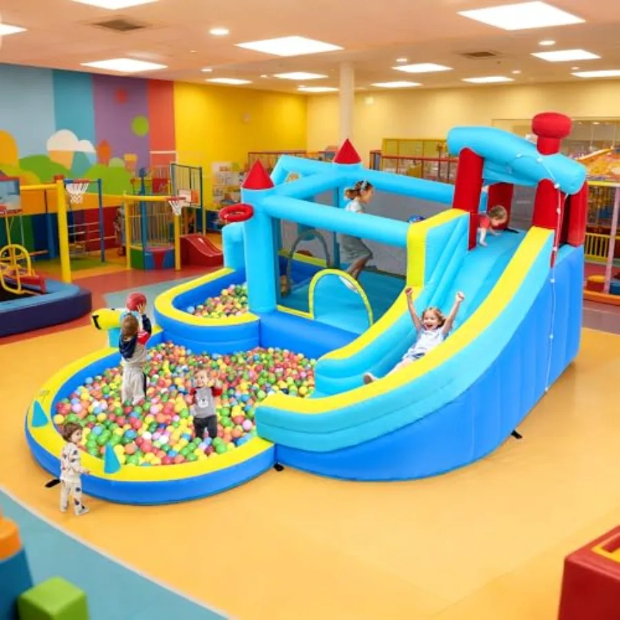

Best Inflatable Bounce House for - Water Slide Climbing Wall Basketball Hoop Large Splash Pool Blower Included - Outdoor Backya
