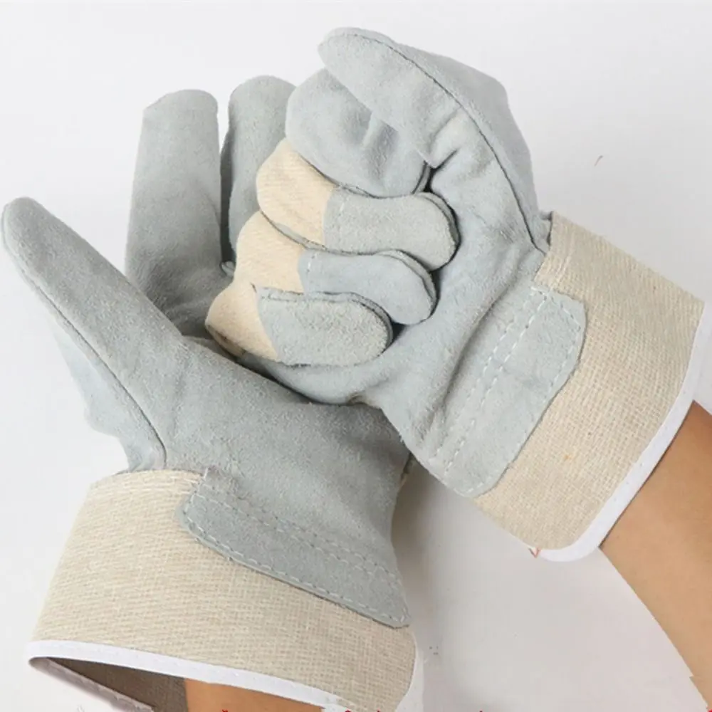 

1 пара износостойких кожаных сварочных перчаток, утолщенные рабочие перчатки из воловьей кожи для защиты труда, термостойкие