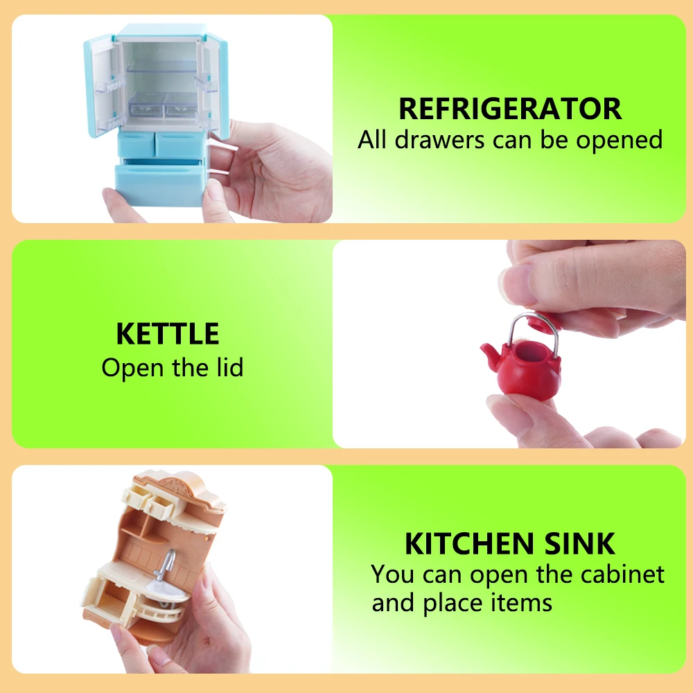 مجموعة أثاث مصغر DIY مجموعة المطبخ طاولة الطعام الخبز الغذاء نموذج 1:12 لعبة الثلاجة هدية