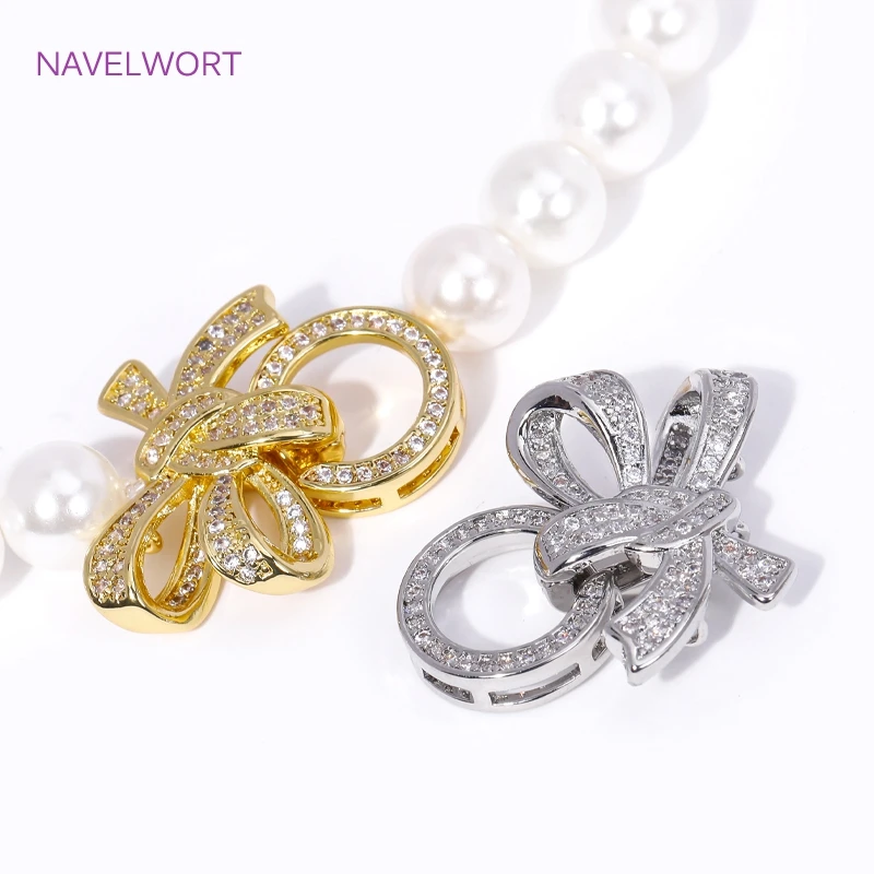 18K Gold Plated Inlaid Zircon 3 Rings Butterfiy Knot Pearl Clasps Connector Fastener DIY Bracelets Jewelry Making Accessories